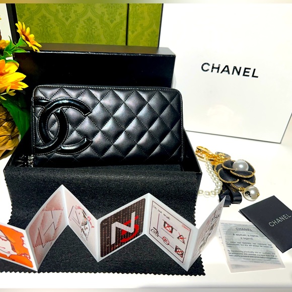 🪢CHANEL🪢 EUC COCO Mark Calf Skin Cambon Line Zippy Long Wallet w/ Box&Dust - Picture 1 of 16